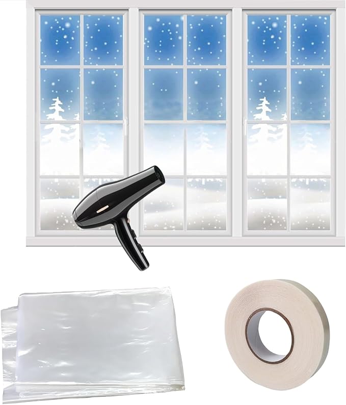 Indoor Window Insulation Kit, Clear Window Film Keeps Cold Drafts Out and Warm Air in (3W(62x126IN))