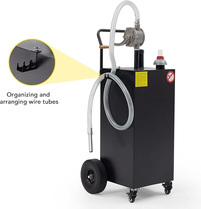 40 Gallon Fuel Caddy with Wheels - Heavy Duty Steel Gas Can with Hand Pump - Portable Fuel Transfer Tank for Gasoline, Diesel, Kerosene - Wide Mouth Design for Construction, Farm, ATV, Generator