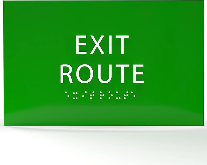 6" X4" Exit Route Sign- Tactile Graphics Grade 2 Braille Text | Modern Utility Wall Mount ADA Compliant Plastic Signs For Schools, Offices, Businesses, Apartments & Restaurants