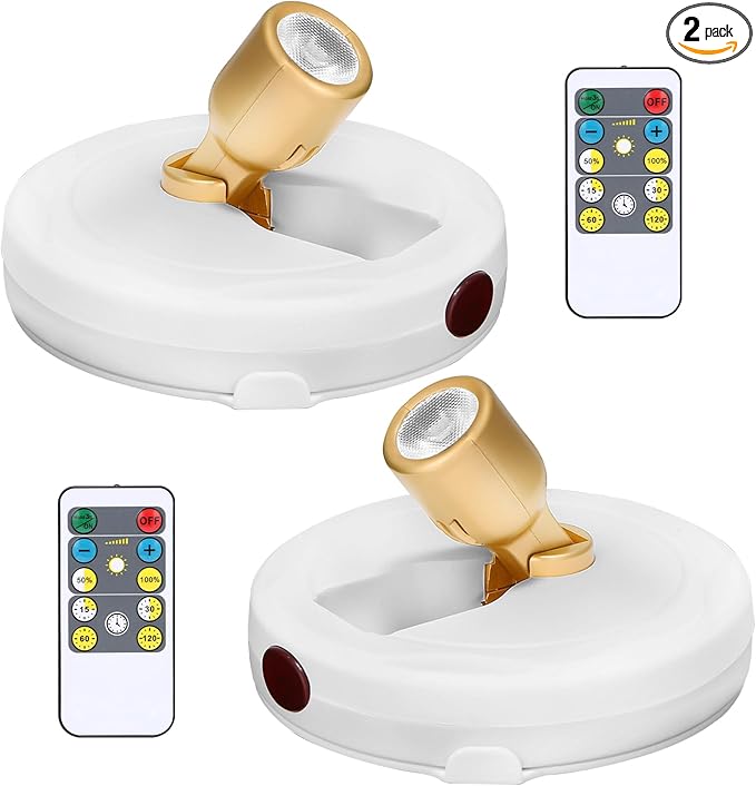 Wireless Spotlight Battery Powered, LED Picture Light with Remote, Accent Spot Light for Plant Tree Indoor, Dimmable Puck Lights, Stick Display Uplighting for Wall Decor Painting Dartboard Art Photo