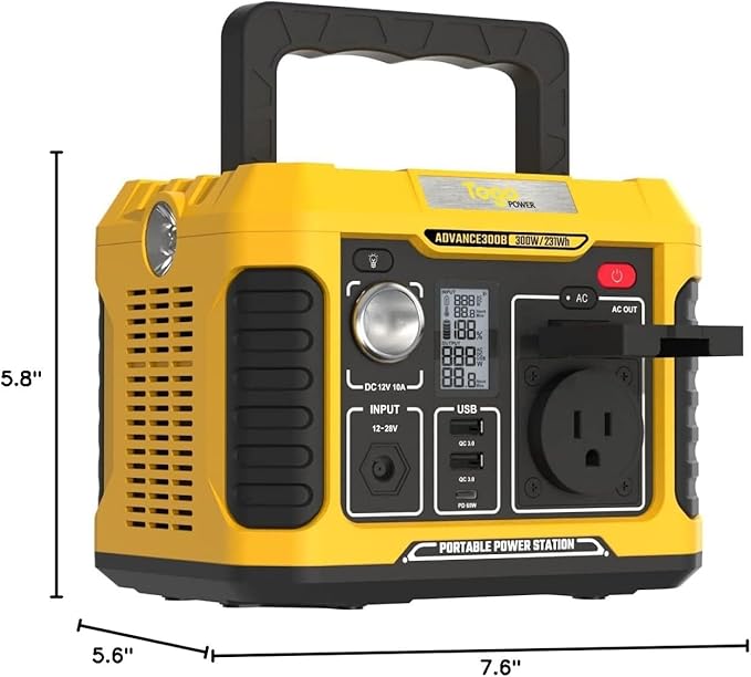 TogoPower Portable Power Station 300W, Outdoor Solar Generator (Solar Panel Not Included) 231Wh Backup Lithium Battery, 120V Pure Sine Wave AC Outlet for Camping Travel Hunting Blackout Home Emergency