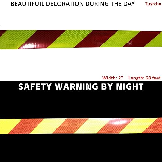 Non Fading Reflective Tape Outdoor Waterproof 2 inch Wide, High Visibility Safety Warning Reflector Sticker Strips (68 feet)