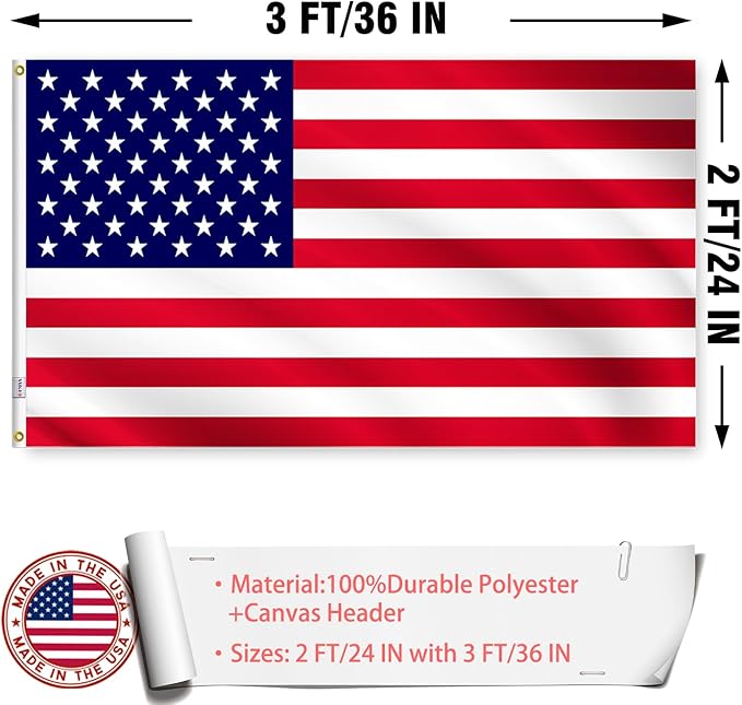 American US Flag 2x3 Outdoor Made in USA - Double Sided Heavy Duty Vivid Color United States Flag Banners with 2 Brass Grommet