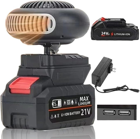 Portable Heater Battery Powered, Quiet Long Heating Small Space Heater with Anti-Tilt, Car Window Defogger with 2 Heat Settings & USB Ports, for Car/Camping/Indoor Use (1500mAh Batt*1)