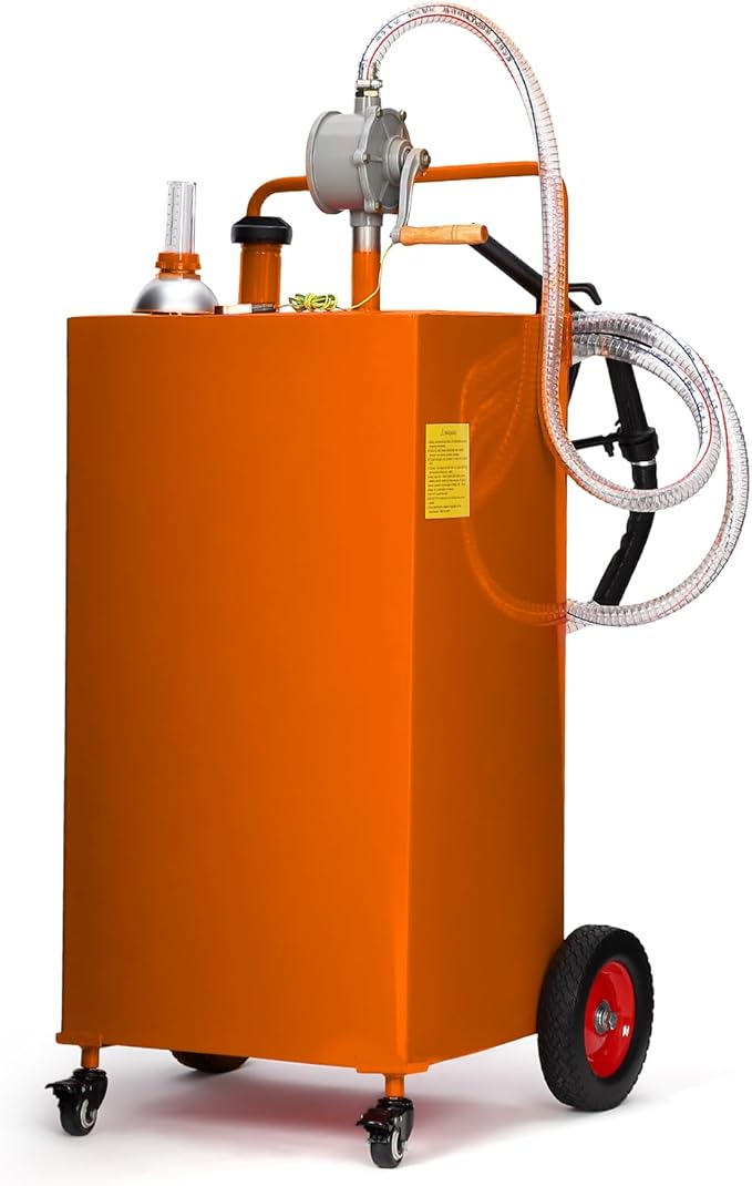 Upgraded 30 Gallon Fuel Caddy, Manual Hand Pump & Easy-Roll Wheels, Heavy-Duty UV-Resistant Steel Tank for Gas & Diesel, Portable Fuel Storage for Tractors, Mowers, Boats