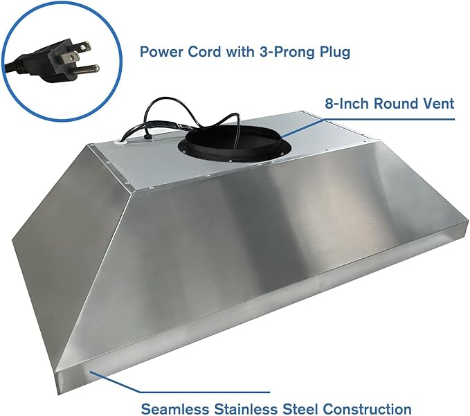 CT Copper Tailor 42-inch Range Hood Insert with Inline Remote Blower,1260CFM Kitchen Vent Hood, 4-Speed Exhaust Fan, 4 LED Lights, 8" Round Ducted,Baffle Filters, in Stainless Steel
