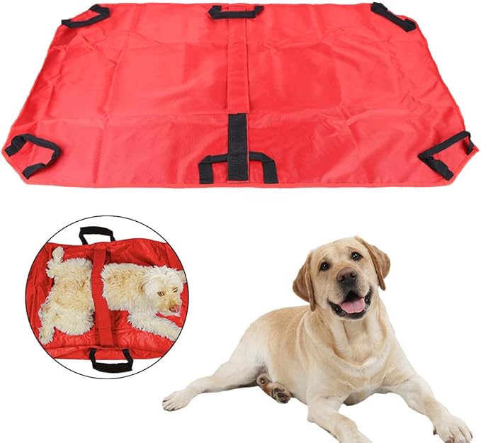 Transport Stretcher for Dogs, Pet Folding Stretcher Emergency Animal Carrier with Safety Strap Max 242 Pound Weight Animal Stretcher for Dogs (Red)