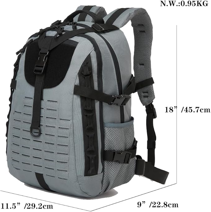 Military Tactical Backpack For Men Laser-Cut Molle Daypack 3 Day for Hiking,Working,Travel (black grey)