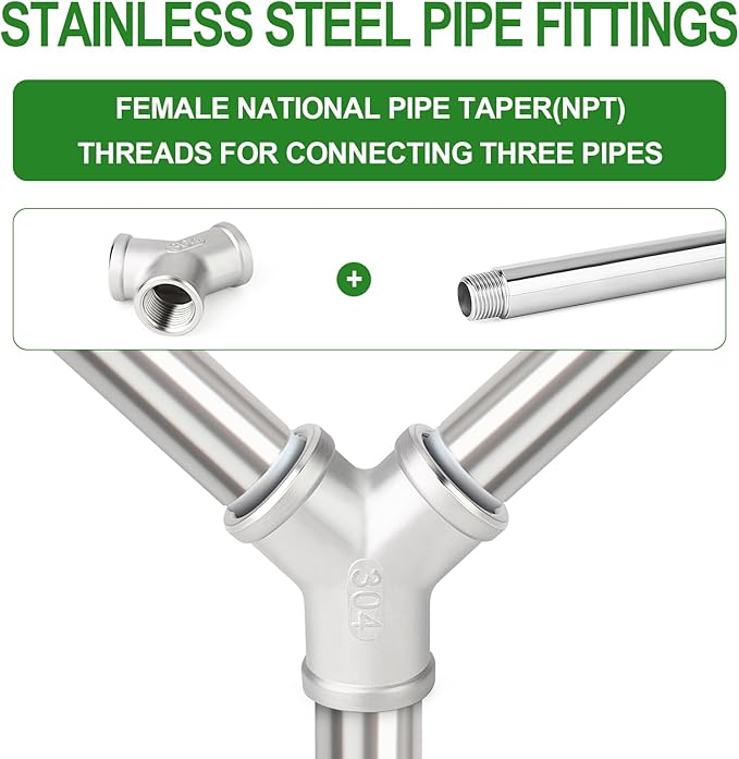 TAISHER 5PCS 304 Stainless Steel Y Shape 3 way Pipe Fittings, 1/2" x 1/2" x 1/2" NPT Female Pipe Fittings
