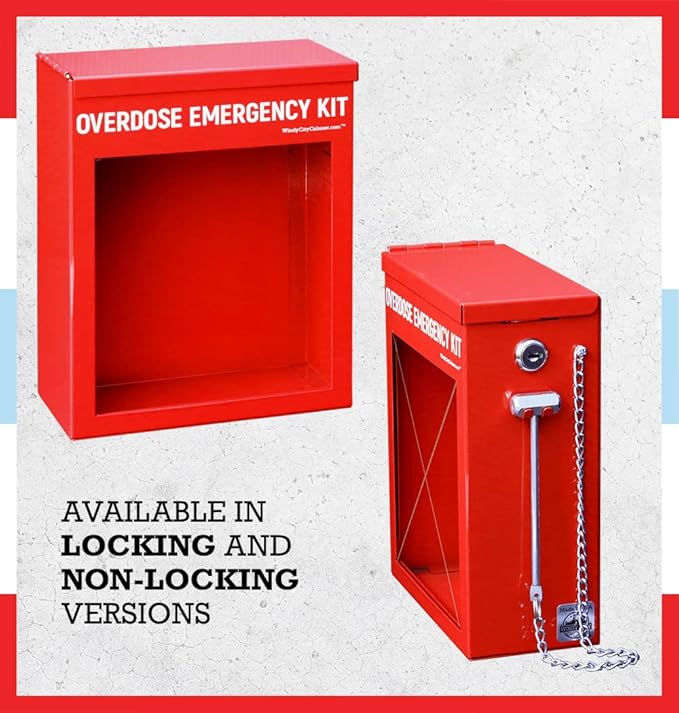 Overdose Emergency Kit Locking Cabinet - High Visibility & Secure, 22 Gauge Steel, Wall Mountable with Acrylic Window, Break Hammer & Lock/Key - Universal Capacity (Medication Not Included)