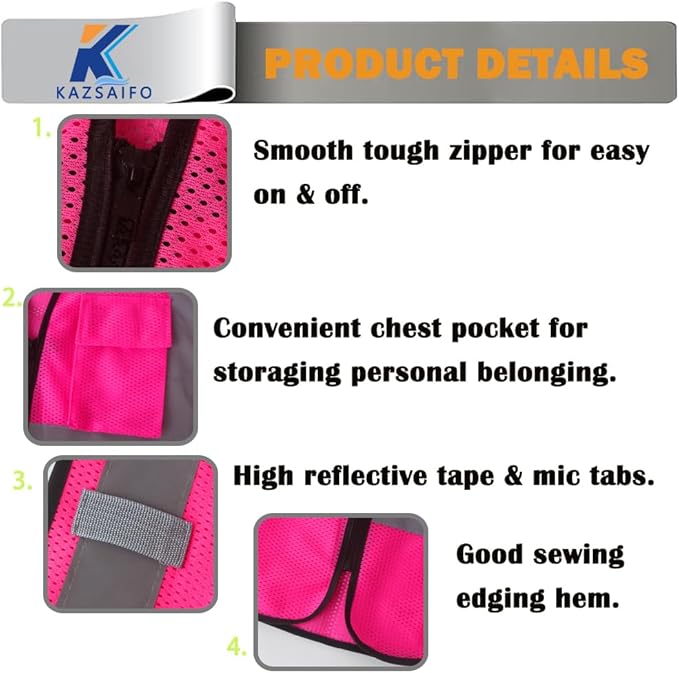 Safety Vest for Men Women with Chest Pocket,Mesh High Visibility Reflective Construction Work Vest,Meets ANSI/ISEA Standard (KZ179-Pink-L)