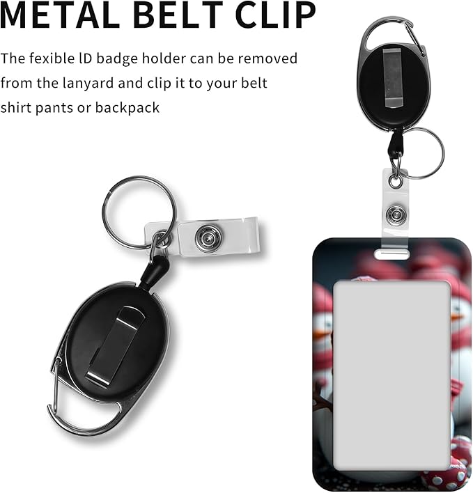 ID Badge Holder with Retractable Lanyard for Women & Men,Vertical ID Card Holder Wallet,Clear Window&Card Slot,Detachable Neck Strap for Nurse Teacher Office,Red Knit Snowman
