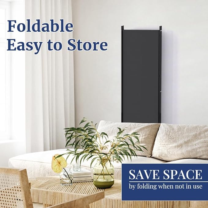 Kokorona 4 Panel Room Divider, 6FT Tall Rolling Privacy Screen with Lockable Wheels, Folding Wall Dividers Portable Room Divider for Room Separation, Included - Cover Strips, Black, 88''W x 70''H