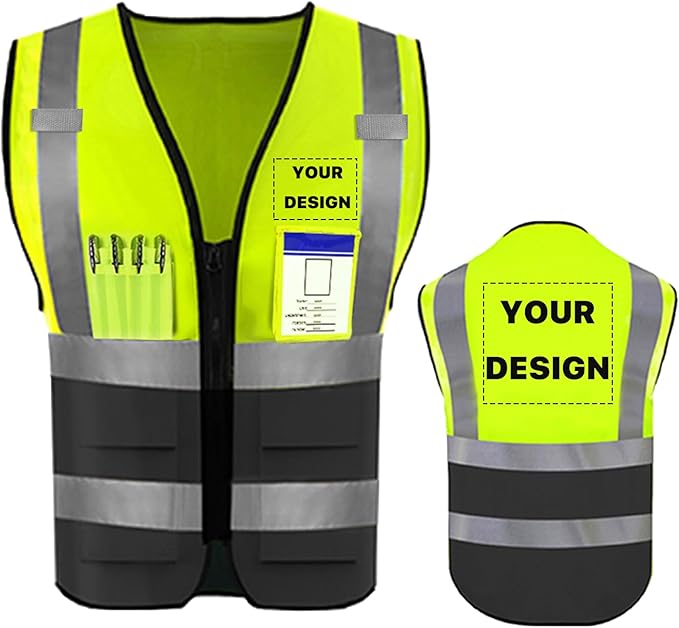 YOWESHOP High Reflective Visibility Safety Vest Custom Your Logo Safety Workwear with Reflective Strips and Pockets