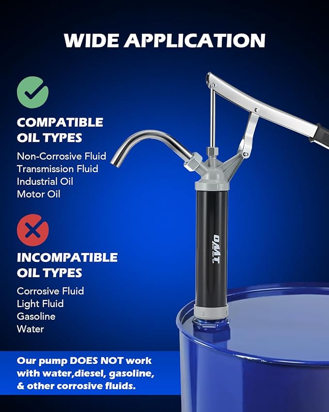 Orion Motor Tech 55 Gallon Drum Pump, Lever Action Barrel Pump for 15 to 55gal Drums, Heavy Duty Barrel Hand Pump with Telescoping Suction Tube Transferring Heating Oil, Motor Oil, Transmission Fluid