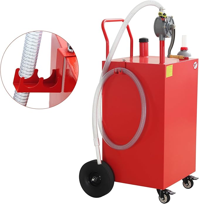 50 Gallon Fuel Caddy, Gas Storage Tank on 4 Wheels with Manual Transfer Pump, Gasoline Diesel Fuel Container for Cars, Lawn Mowers, ATVs, Boats