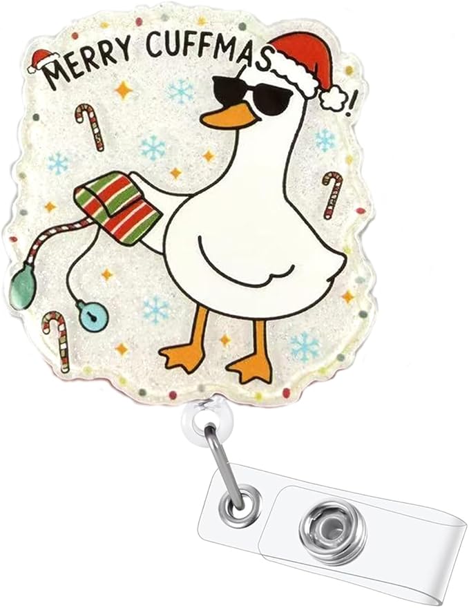 Christmas Funny Goose Badge Reel Retractable Nurse Name Tag Badge Clip with 360°Rotate Alligator Clip & 24” Durable Nylon Cord Candy Xmas Badge Holder for Nursing RN CNA LPN Medical Worker