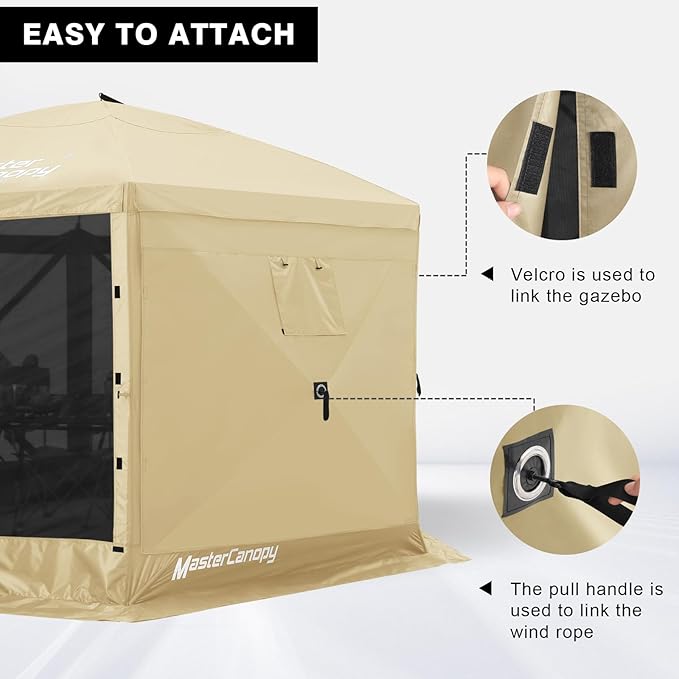 MASTERCANOPY Wind Screen Side Panel with Window for 12x12 Escape Screen Shelter Canopy Tent - Weatherproof, UV Resistant Sun Shade Attachment Accessory (Beige, 1 Pack)
