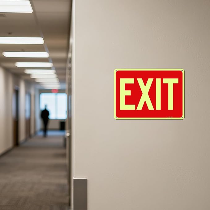 T&R Exit Sign - 4 Pack - 10 x 7 Inches Rust Free .040 Aluminum Glow-In-The-Dark - UV Protected, Waterproof, Weatherproof and Fade Resistant - 4 Pre-drilled Holes