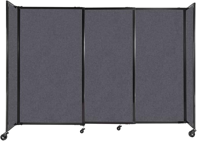 Versare Straightwall Sliding Portable Wall Partition | Freestanding Office Dividers | Locking Wheels | Temporary Room Separator | 7'2" Wide x 5' Tall Dark Gray SoundSorb Panels