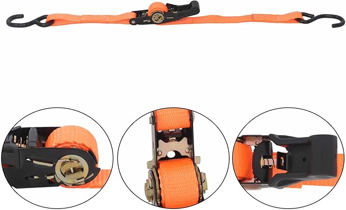 findmall 2Pcs 4Ft Ratchet Strap 1 Inch Fracture Strength 2400Lbs Orange S Hooks Tie Down Straps for Moving Motorcycle, Appliances, Equipment