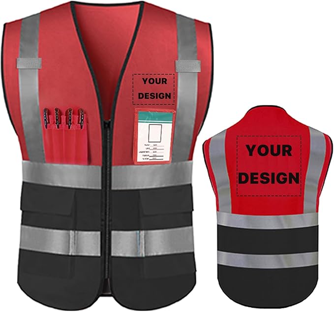 YOWESHOP High Reflective Visibility Safety Vest Custom Your Logo Safety Workwear with Reflective Strips and Pockets