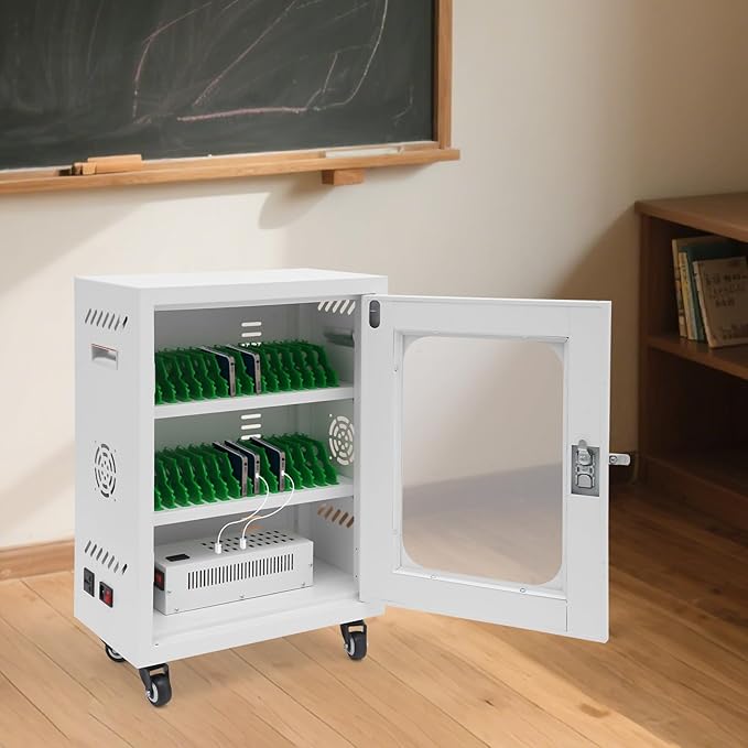 Cell Phone Locker 30 Slot Cellphone Charging Station Metal Cellphone Charging Cabinet Rechargeable Mobile Phone Cabinet for Office Classroom (30 Slot-White)