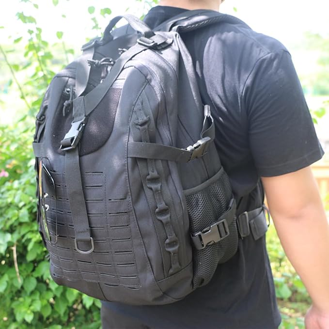 Military Tactical Backpack For Men Laser-Cut Molle Daypack 3 Day for Hiking,Working,Travel (black)