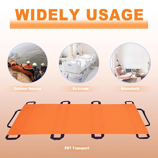 Portable Transport Stretcher with 10 Handles – Lightweight Dog Stretcher & Gurney, Patient Animal Mover for Emergency Casualty Evacuation, 300lbs Capacity (Orange) Large