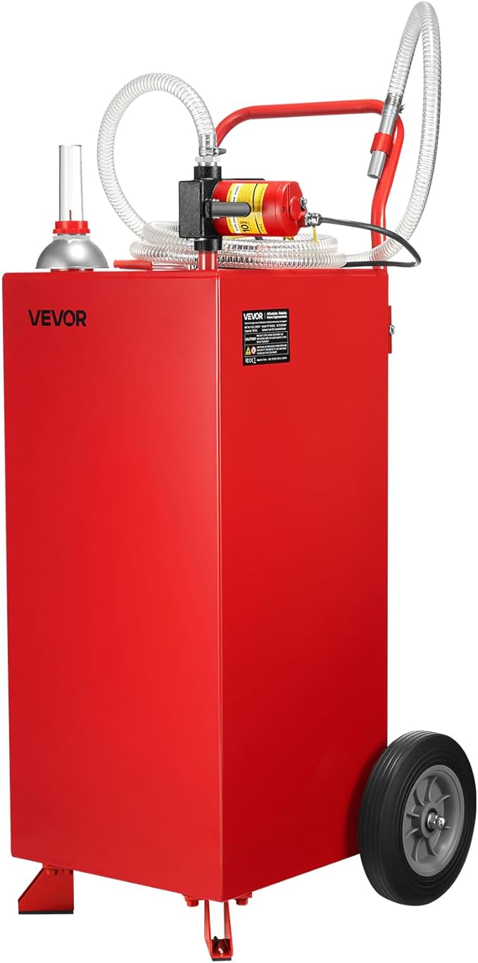 VEVOR 30 Gallon Gas Caddy, Max Flow 32L/min, Diesel Tank with Electric Pump, Diesel Storage Tank with 2 Wheels & 10 ft Hose, Gas Container for ATV, Car, Mowers, Boat, Motorcycle, and More, Red