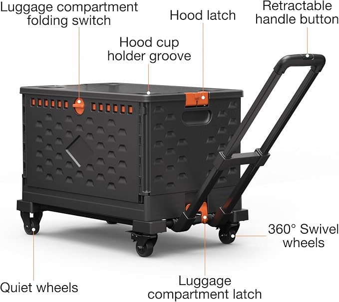 2 in 1 Folding Hand Truck Dolly Cart with Basket Collapsible Portable Hand Truck 330LBS Capacity, Telescoping Handle, Moving Dolly Cart Lightweight & Compact for Easy Transport & Storage, Black