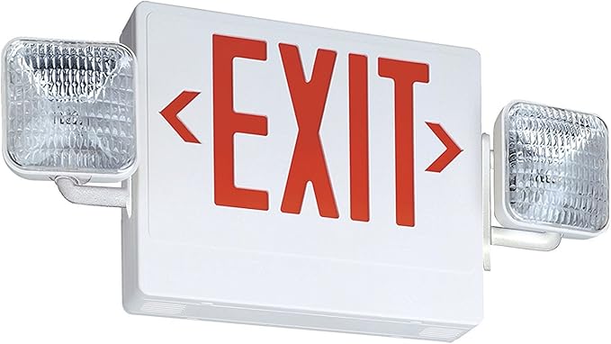 Lithonia Lighting ECR LED M6 Thermoplastic LED Emergency Exit Sign & Light Fixture with Red Letters,White,2 LED Heads - Square