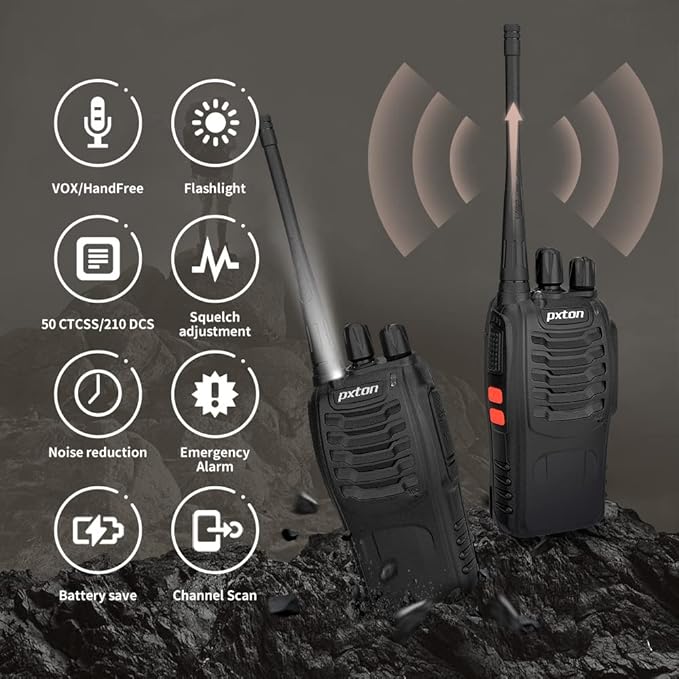 pxton PX-8S-01 walkie talkies for Adults with Upgraded Headset,Handheld Portable Two Way radios Long Range Include Rechargeable walkie Talkie Li-ion Battery and USB Charger（2 Pack）