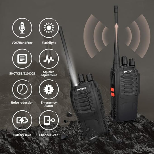 pxton PX-8S-01 walkie talkies for Adults with Upgraded Headset,Handheld Portable Two Way radios Long Range Include Rechargeable walkie Talkie Li-ion Battery and USB Charger（2 Pack）