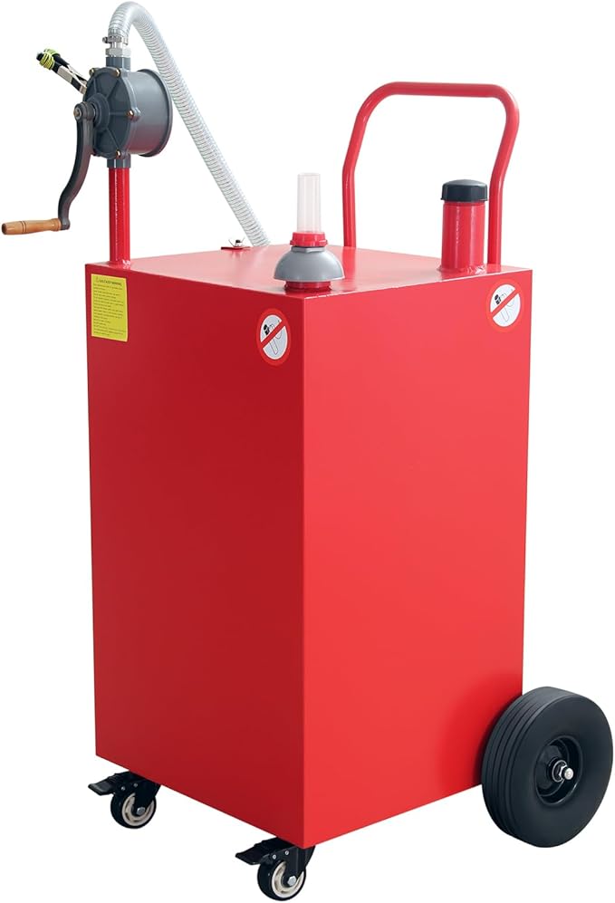45 Gallon Fuel Caddy, Gas Storage Tank on 4 Wheels with Manual Transfer Pump, Gasoline Diesel Fuel Container for Cars, Lawn Mowers, ATVs, Boats