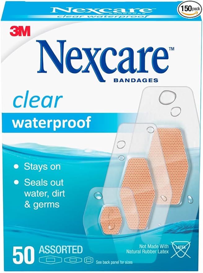 Nexcare Waterproof Clear Bandages, Covers And Protects, Assorted Sizes, 3 Packs, 150 Count