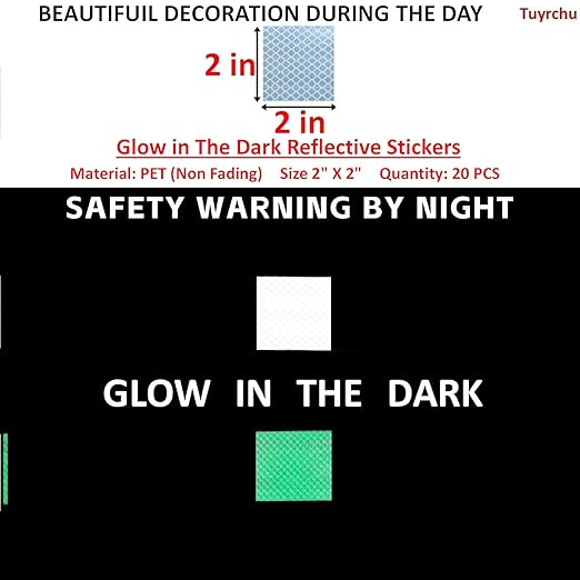 Glow in The Dark Reflective Stickers 2 inch X 2 inch for Bikes, Outdoor Waterproof High Visibility Reflector (20 Pcs)