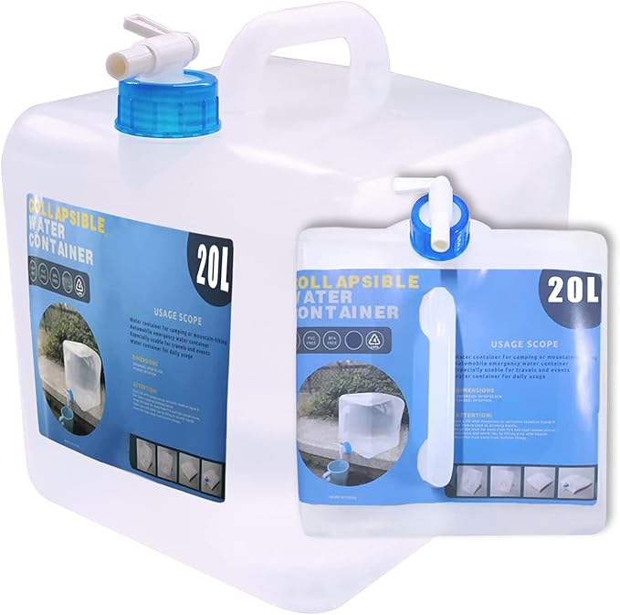 Collapsible Water Container with Spigot, Camping Water Storage Carrier Jug BPA-Free for Outdoors Hiking Backpack & Survival Kit, Foldable Portable Canteen 1.3/2.6/3.9/5.3 Gallon (5.3 Gallon, 1-Pack)