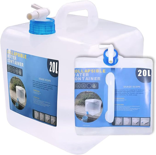 Collapsible Water Container with Spigot, Camping Water Storage Carrier Jug BPA-Free for Outdoors Hiking Backpack & Survival Kit, Foldable Portable Canteen 1.3/2.6/3.9/5.3 Gallon (5.3 Gallon, 1-Pack)