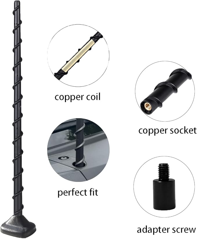 13" Spiral Rubber Antenna Compatible with Chevy Silverado 1500 & GMC Sierra Trucks, Internal Copper Coil for Enhanced Reception, 13 inches Chevy Antenna Replacement Accessories