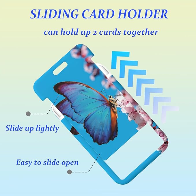 Blue Butterfly Badge Holder Lanyard ID Card Holders Detachable Name Tag Clips Cute Funny Nurse Teacher Office Gifts Women Man Cate Badge Holder