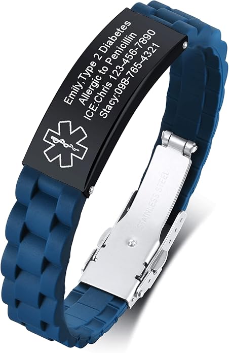 VNOX Medical Alert Bracelets for Men & Women Kids with Free Engraving Adjustable Stainless Steel Mesh Emergency Medical ID Bracelets Wristband