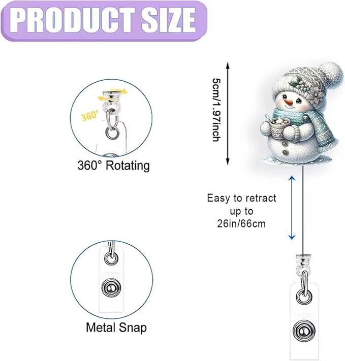 Snowman Badge Holder Winter Badge Reel Cute Christmas Nurse Badge Holder with Alligator Clip Cartoon Scarf Hat Snowman Badge Reels Retractable ID Name Badge Clips for Nurse Teacher Office Decoration