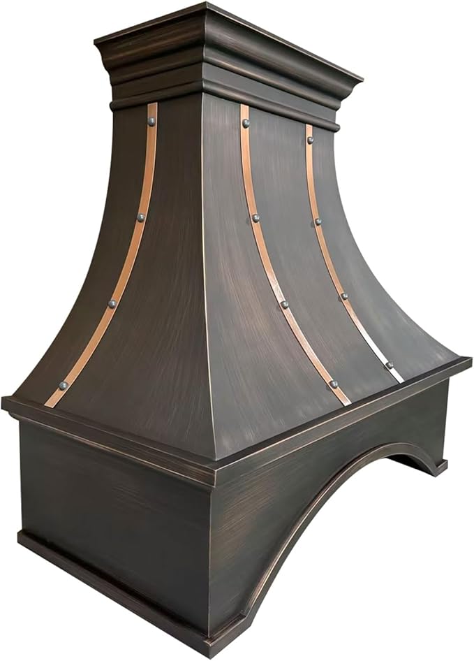 Handmade Copper Range Hood, Custom Kitchen Hood with High Airflow Built-in Range Hood, ORBLH Stove Vent Hood for Kitchen, 42"W x 30"H Wall Mount, HCW22PC-423022ORBLH