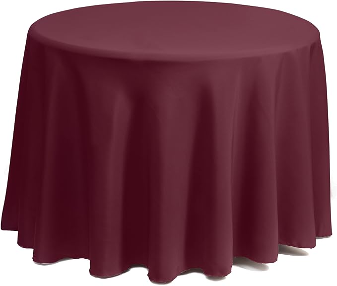 Gee Di Moda Round Tablecloth - 132 Inch Burgundy Round Table Cloth for 72 to 96 Inch Round Tables - Heavy Duty Washable Fabric - for Buffet Table, Holiday Party, Dinner, Wedding & Baby Shower