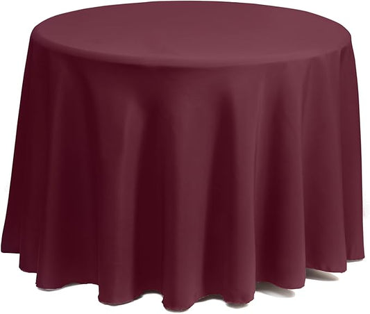 Gee Di Moda Round Tablecloth - 132 Inch Burgundy Round Table Cloth for 72 to 96 Inch Round Tables - Heavy Duty Washable Fabric - for Buffet Table, Holiday Party, Dinner, Wedding & Baby Shower