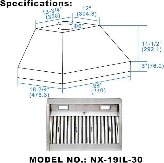 Akicon Range Hood Insert 30 Inch, Ultra Quiet, Powerful Suction Built-in Kitchen Vent Hood, Stainless Steel Ducted Stove Hood with Dimmable LED Lights, 4-Speed 600CFM