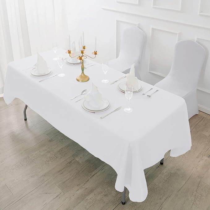 Fokitut 12 Pack Waterproof Rectangle Tablecloth, 60x120 Inch,Stain Resistant and Wrinkle Polyester Table Cloth, Fabric Table Cover for Kitchen Dining, Wedding, Party, Holiday Dinner-White