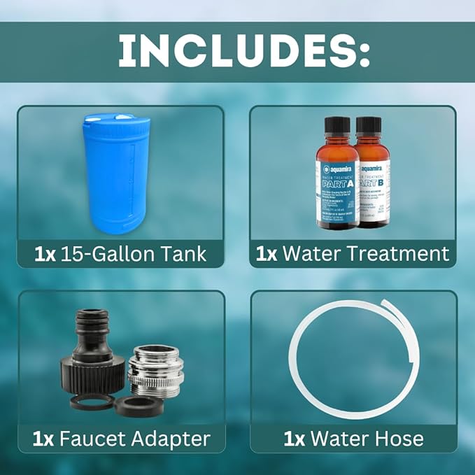 15 Gallon Water Storage Tank with Treatment Set, Water Storage for Emergencies, BPA Free Food Grade Plastic - Emergency Zone