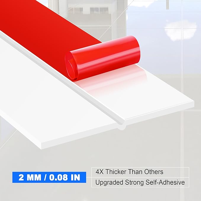ToLanbbt Weather Stripping Silicone Door Seal Strip 2 in x 40 ft Door Draft Stopper Self Adhesive Door Draft Tape, Side & Bottom Gaps Insulation Strip for Glass Shower Door Sliding Door Window, White